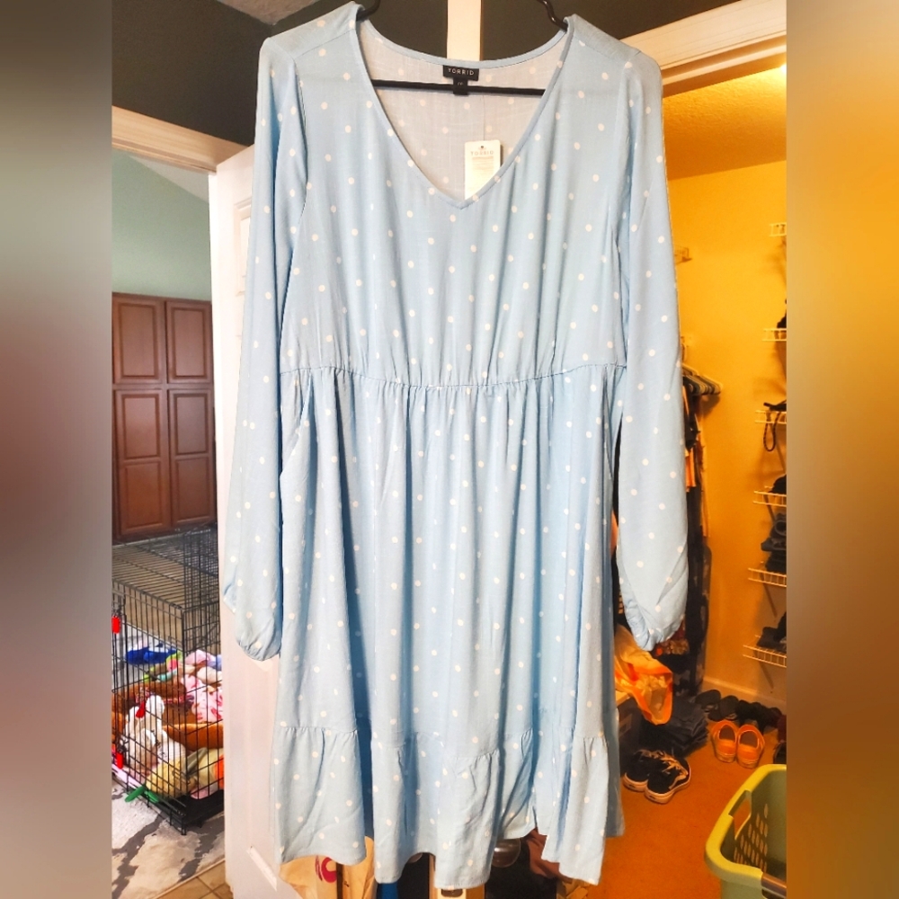Torrid Blue/White Polka Dot Midi Dress